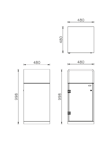Cestone per la raccolta differenziata a 4 settori in acciaio zincato e verniciato - lineare - cm 48x48x99,8h cad.
