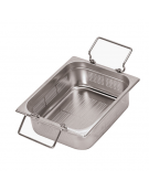 Bacinella contenitore GN 1/1 in acciaio inox con maniglie snodate, fondo e lati forati - mm 530x325x150h
