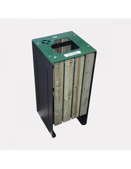 Cestone per la raccolta differenziata a 1 settore in acciaio con doghe in legno di pino - cm 45x45x100h