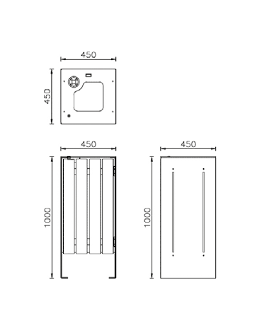 Cestone per la raccolta differenziata a 1 settore in acciaio con doghe in legno di pino - cm 45x45x100h