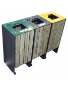 Cestone per la raccolta differenziata a 2 settori in acciaio con doghe in legno di pregio- cm 45x45x100h cad.