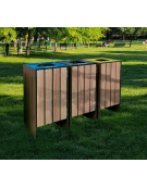 Cestone per la raccolta differenziata a 2 settori in acciaio con doghe in legno di pino - cm 45x45x100h cad.