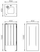 Cestone per la raccolta differenziata a 3 settori in acciaio con doghe in legno di pino - cm 45x45x100h cad.