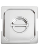 Coperchio in acciaio inox per bacinelle GN 1/6 con spacchi maniglie - mm 176x160