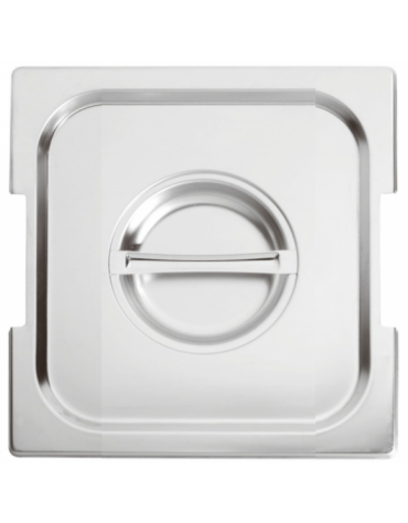 Coperchio in acciaio inox per bacinelle GN 1/6 con spacchi maniglie  - mm 176x160