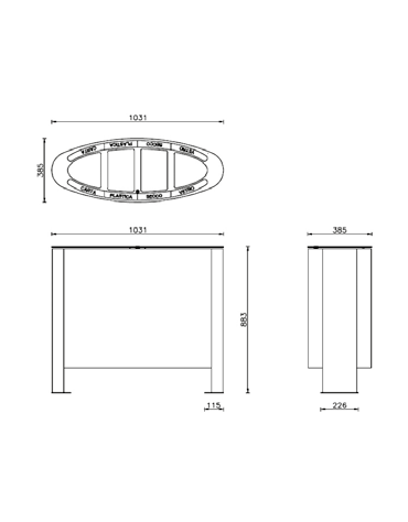 Cestino per la raccolta differenziata diviso in 4 settori, in acciaio zincato e verniciato - cm 103,1x38,5x88,3h