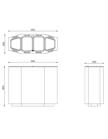 Cestino per la raccolta differenziata diviso in 4 settori, in acciaio inox - cm 99x38,5x80h