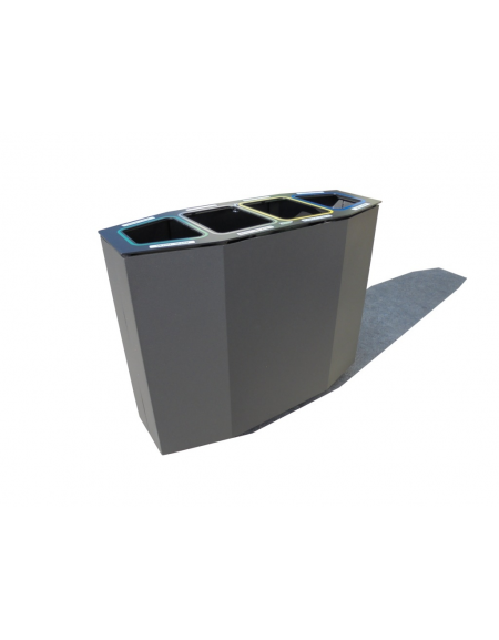 Cestino per la raccolta differenziata diviso in 4 settori, in acciaio zincato e verniciato - cm 99x38,5x80h