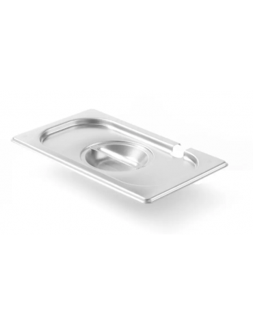 Coperchio in acciaio inox per bacinelle GN 1/4 con spacco mestolo - mm 265x160
