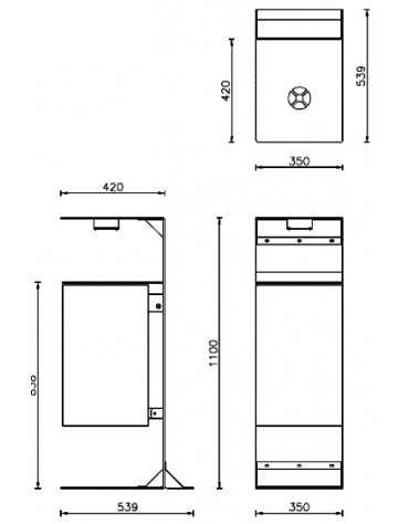 Cestino per la raccolta differenziata a forma rettangolare in acciaio zincato e verniciato - cm 35x42x110h