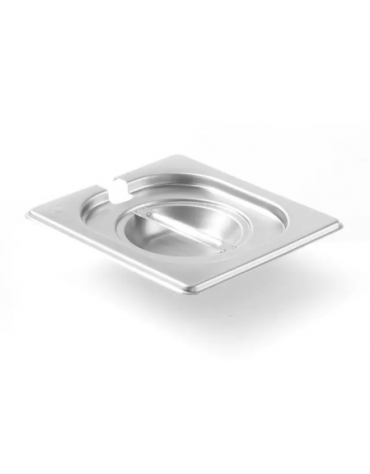 Coperchio in acciaio inox per bacinelle GN 1/6 con spacco mestolo - mm 176x160
