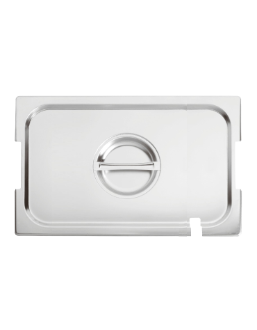 Coperchio in acciaio inox per bacinelle GN 1/1 con spacchi maniglie e mestolo - mm 530x325