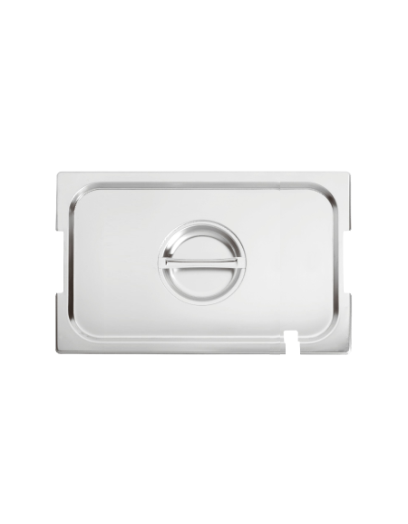 Coperchio in acciaio inox per bacinelle GN 1/1 con spacchi maniglie e mestolo - mm 530x325
