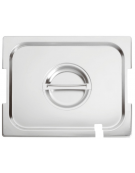 Coperchio in acciaio inox per bacinelle GN 1/2 con spacchi maniglie e mestolo - mm 325x265