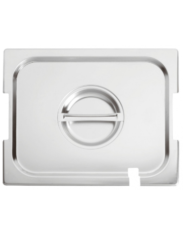 Coperchio in acciaio inox per bacinelle GN 1/2 con spacchi maniglie e mestolo - mm 325x265