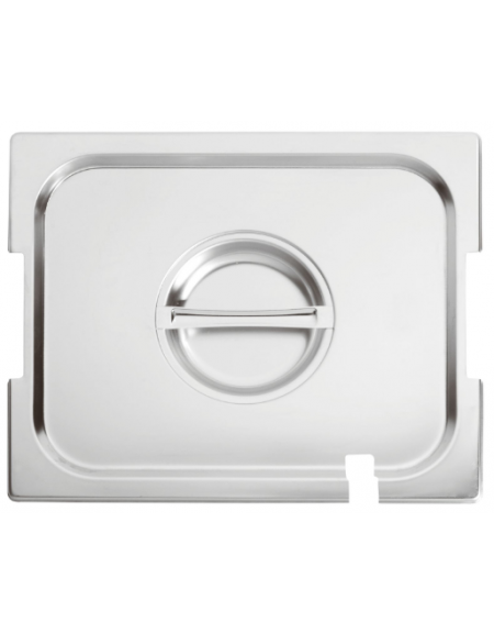 Coperchio in acciaio inox per bacinelle GN 1/2 con spacchi maniglie e mestolo - mm 325x265