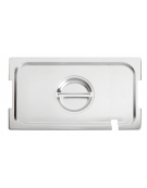 Coperchio in acciaio inox per bacinelle GN 1/4 con spacchi maniglie e mestolo - mm 265x160