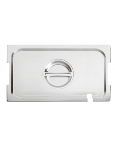 Coperchio in acciaio inox per bacinelle GN 1/4 con spacchi maniglie e mestolo - mm 265x160