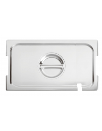 Coperchio in acciaio inox per bacinelle GN 1/4 con spacchi maniglie e mestolo - mm 265x160