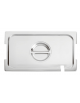 Coperchio in acciaio inox per bacinelle GN 1/4 con spacchi maniglie e mestolo - mm 265x160