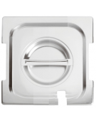 Coperchio in acciaio inox per bacinelle GN 1/6 con spacchi maniglie e mestolo - mm 176x160