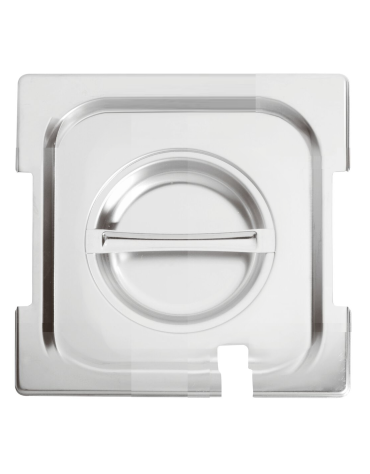 Coperchio in acciaio inox per bacinelle GN 1/6 con spacchi maniglie e mestolo - mm 176x160