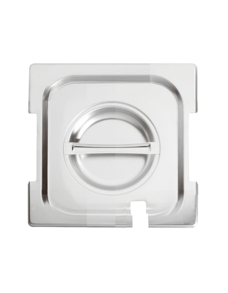 Coperchio in acciaio inox per bacinelle GN 1/6 con spacchi maniglie e mestolo - mm 176x160