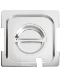Coperchio in acciaio inox per bacinelle GN 1/6 con spacchi maniglie e mestolo - mm 176x160