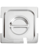 Coperchio in acciaio inox per bacinelle GN 1/6 con spacchi maniglie e mestolo - mm 176x160