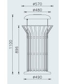 Cestino portarifiuti di forma cilindrica in acciaio zincato e verniciato, base in ferro - cm Ø57x110h