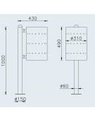 Cestino portarifiuti con paletto da tassellare, in acciaio zincato e verniciato, senza coperchio - cm  43x31x100h