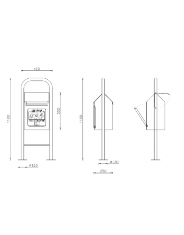 Cestino per deiezioni canine realizzato in acciaio zincato e verniciato. Da tassellare - cm 42x25x110h