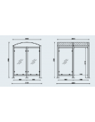 Pensilina in acciaio, pareti in vetro, e tetto in policarbonato, mezza anta frontale. Chiusa su 3 lati - cm 224x200x250h
