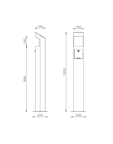 Spegnisigarette realizzato in acciaio zincato e verniciato di forma tubolare di acciaio. Da tassellare - cm 22x15x120h