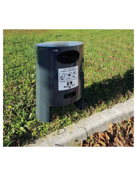 Cestino per la raccolta di deiezioni canine di forma ellittica - in acciaio zincato e verniciato - litri 60