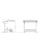 Pensilina monofacciale in acciaio zincato e verniciato, modulo base, copertura in policarbonato - cm 310x250x249h