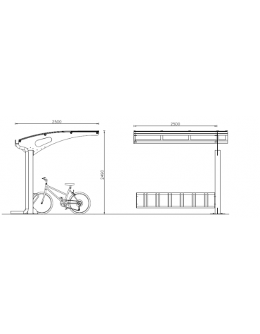 Pensilina monofacciale in acciaio zincato e verniciato, componibile a moduli, copertura in policarbonato - cm 250x250x249h