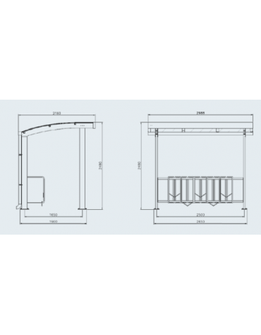 Pensilina monofacciale in acciaio zincato e verniciato, modulo base, copertura in policarbonato - cm 298,8x218x248h