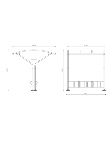 Pensilina per bici in acciaio zincata e verniciata e copertura in policarbonato. Portabici escluso - cm 256x282h