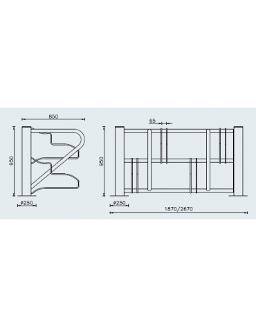 Portabici a 4 posti con elementi reggi-ruota alternati alto-basso in acciaio zincato e verniciato - cm 187x85x95h
