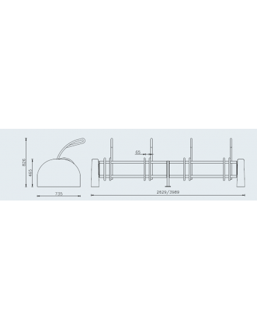 Portabici monofacciale alto-basso 4 posti, realizzato in acciaio zincato e verniciato, con fianchi cemento - cm 262,9x73,5x82,6h