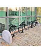 Portabici monofacciale alto-basso 4 posti, realizzato in acciaio zincato e verniciato, con fianchi cemento - cm 262,9x73,5x82,6h