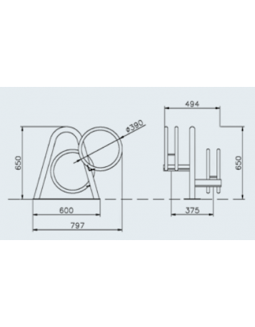 Portabici basso 2 posti realizzato in acciaio zincato e verniciato. Da tassellare - cm 49,4x79,7x65h