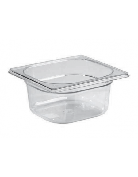 Bacinella contenitore GN 1/6 in Tritan trasparente, privo di BPA - capacità Lt. 1,6 - mm 176x162x100h