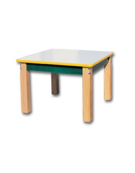 TAVOLINO QUADRATO PER MATERNA 4 POSTI CON GAMBE IN FAGGIO MASSELLO E PIANO IN NOBILITATO-CM 80x80x55H