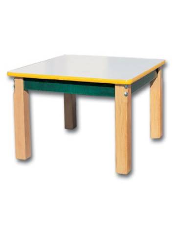 TAVOLINO QUADRATO PER MATERNA 4 POSTI CON GAMBE IN FAGGIO MASSELLO E PIANO IN NOBILITATO-CM 60x60x55H