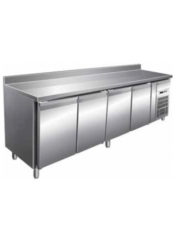 Tavolo refrigerato congelatore 4 porte con alzatina -18° -22°C in acciaio inox AISI 304 - CLASSE D - cm. 223x70x85h