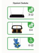 Altalena in legno da giardino per bambini 2 posti - N° 1 Sedile piano e N° 1 Sedile in gabbia