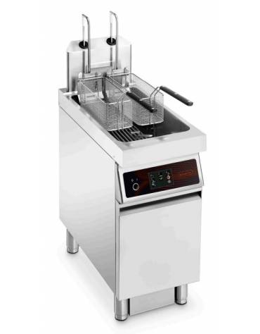 Friggitrice automatica a gas su mobile 1 Vasca lt. 23 - Con bruciatori ad infrarossi e sollevamento cesti automatico- Vasca a Y 