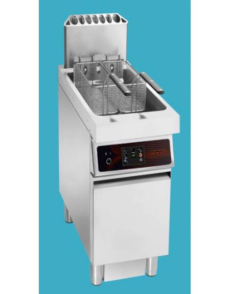 Friggitrice a gas su mobile 1 Vasca lt. 23-Con ciclo di lavaggio vasca automatico e Ciclo melting-Vasca pulita a Y-cm 40x90x110h